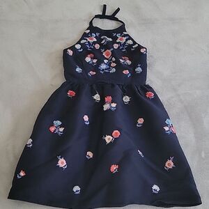 Kate Spade Navy Blue Floral Embroidered Halter Dress Size 0